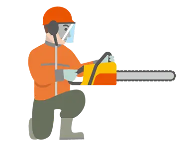 チェーンソーを使う作業員のイラスト